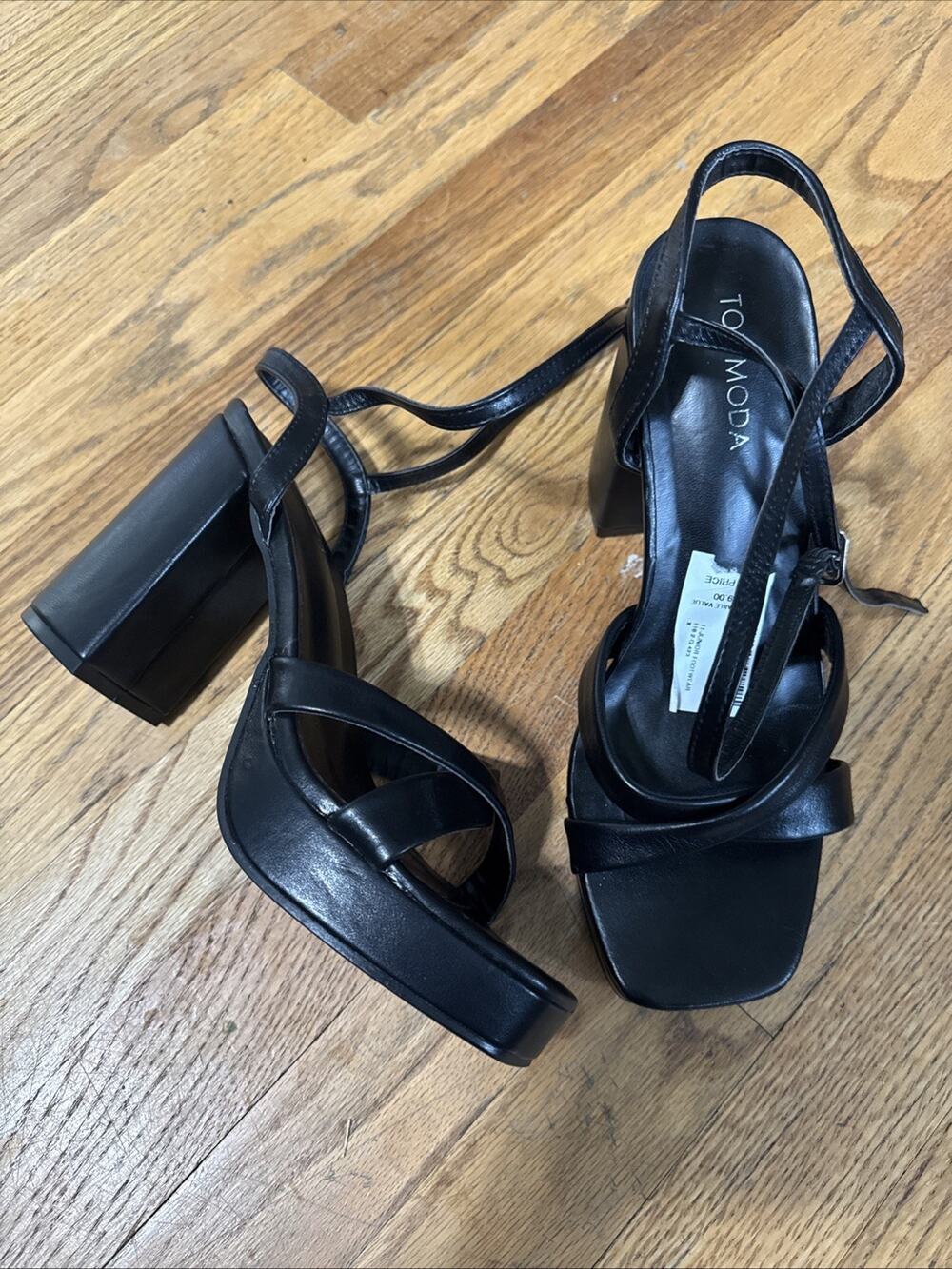 Top Moda Black Strappy Platform Sandals Block Heel Square Toe Women s Size 9 Y2K